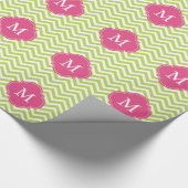 Monogram Kiwi Green & Fuschia Zigzags Pattern Cadeaupapier (Hoek)