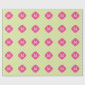 Monogram Kiwi Green & Fuschia Zigzags Pattern Cadeaupapier (Vlak)