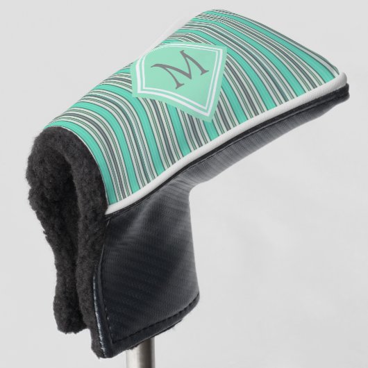 Monogram klasmint en grijze verticale strepen golfheadcover (3/4 voorkant)