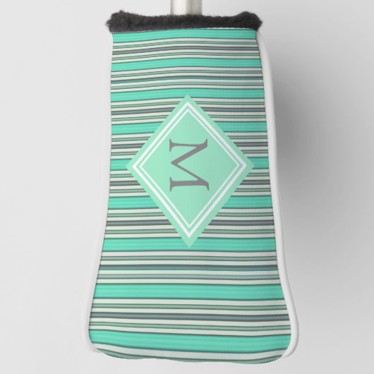 Monogram klasmint en grijze verticale strepen golfheadcover (Draai 90)