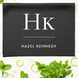 Monogram Klassiek Eenvoudig Elegant Zwart Gegravee Theedoek