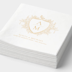Monogram klassiek elegant bloemenkroon trouw goud folie servetten