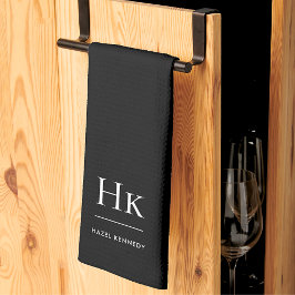 Monogram Klassiek Elegant Eenvoudig Minimaal Zwart Theedoek