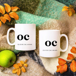 Monogram Klassiek Elegant Minimaal Chic Zwart Wit Koffiemok