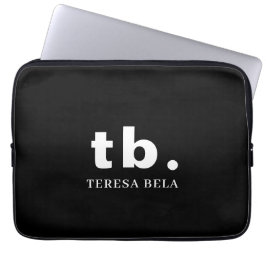 Monogram Klassiek Elegant Minimaal Zwart en Wit Laptop Sleeve