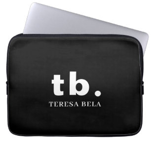 Monogram Klassiek Elegant Minimaal Zwart en Wit Laptop Sleeve