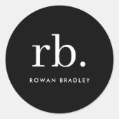 Monogram Klassiek Elegant Minimaal Zwart en Wit Ronde Sticker (Voorkant)