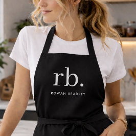 Monogram Klassiek Elegant Minimaal Zwart en Wit Schort