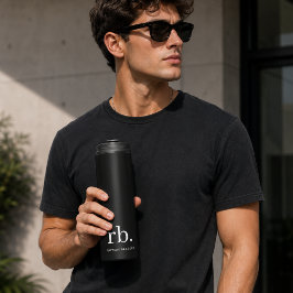 Monogram Klassiek Elegant Minimaal Zwart en Wit Thermosbeker