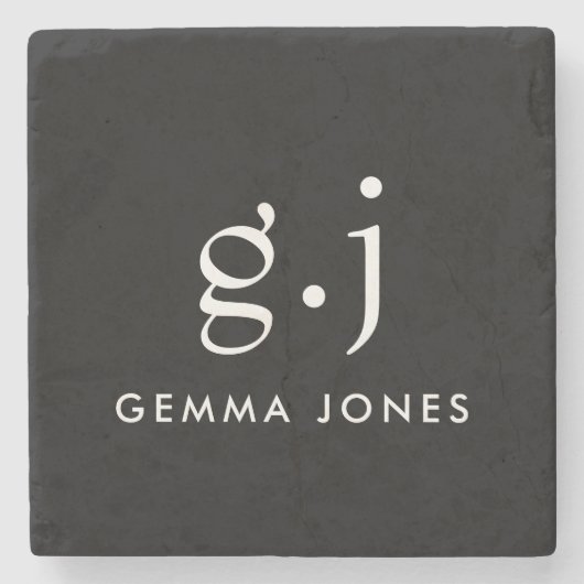 Monogram Klassiek Elegant Minimaal Zwart Wit Stenen Onderzetter (Voorkant)