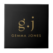 Monogram Klassiek Elegant Minimale Gold Black Tegeltje (Voorkant)