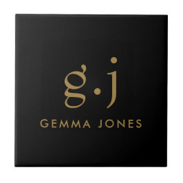 Monogram Klassiek Elegant Minimale Gold Black Tegeltje
