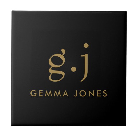 Monogram Klassiek Elegant Minimale Gold Black Tegeltje (Voorkant)