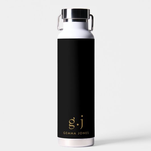 Monogram Klassiek Elegant Minimale Gold Black Waterfles (Voorkant)