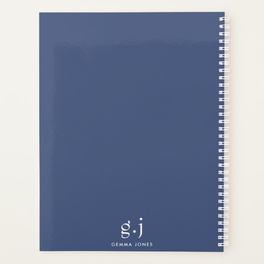 Monogram Klassiek Elegant Minimale Stusty Blue Whi Planner (Achterkant)