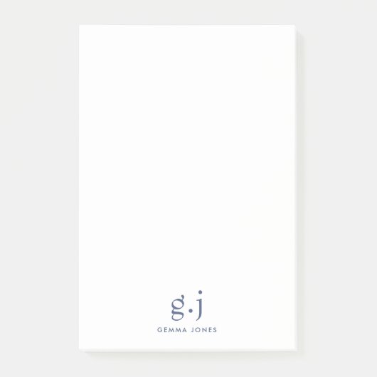 Monogram Klassiek Elegant Minimale Stusty Blue Whi Post-it® Notes (Voorkant)