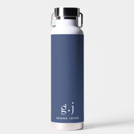 Monogram Klassiek Elegant Minimale Stusty Blue Whi Waterfles