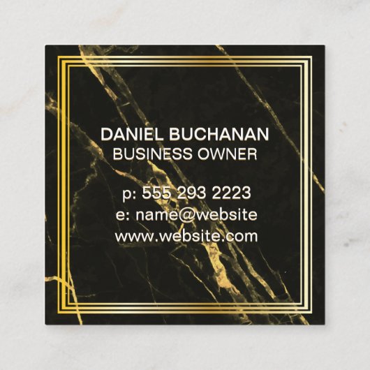 Monogram | Klassiek frame | Zwart goud marmer Vierkante Visitekaartje (Achterkant)