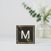 Monogram | Klassiek frame | Zwart goud marmer Vierkante Visitekaartje (Staand voorkant)