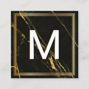Monogram   Klassiek frame   Zwart goud marmer Vierkante Visitekaartje
