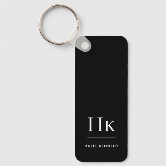 Monogram klassiek modern minimalistisch zwart-wit sleutelhanger (Voorkant)