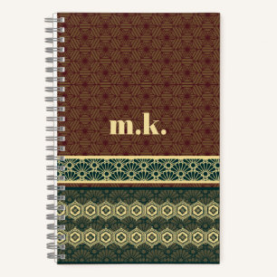 Monogram Klassiek rood groen Kikkou patroon Notitieboek