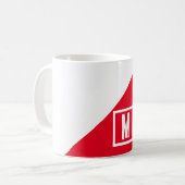 Monogram klassiek rood & wit kleurenblok koffiemok (Voorkant links)