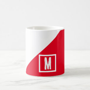 Monogram klassiek rood & wit kleurenblok koffiemok