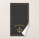 Monogram Klassiek Scheepsanker Zwart Goud Bad Handdoek (Handdoek)