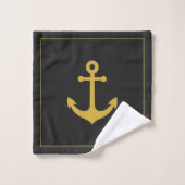 Monogram Klassiek Scheepsanker Zwart Goud Bad Handdoek (Wasdoekje)