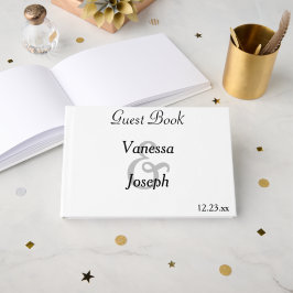 Monogram Klassiek Wit Zwart Bruiloft Gastenboek
