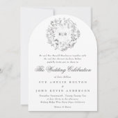 Monogram Klassieke Botanische Bloemen Trouwboog Kaart (Voorkant)