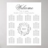 Monogram Klassieke Botanische Bloemenkrans Bruilof Poster (Voorkant)