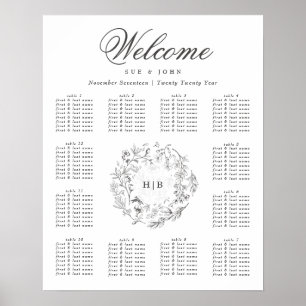 Monogram Klassieke Botanische Bloemenkrans Bruilof Poster