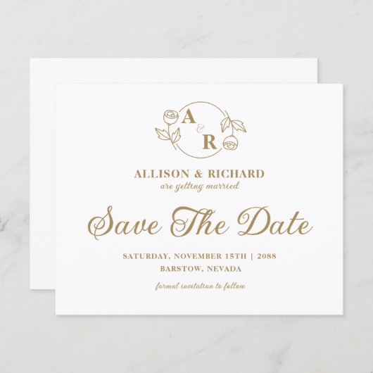 Monogram klassieke elegant, bruiloft Sparen de dat (Voorkant / Achterkant)