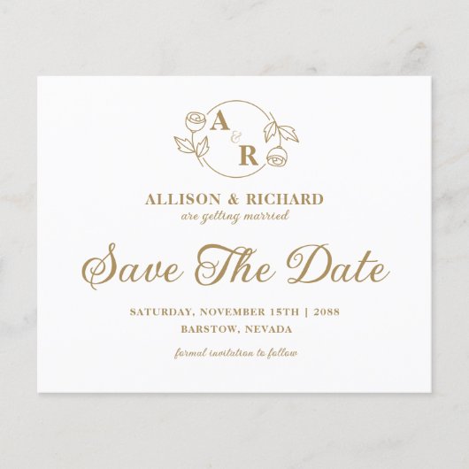 Monogram klassieke elegant, bruiloft Sparen de dat (Voorkant)