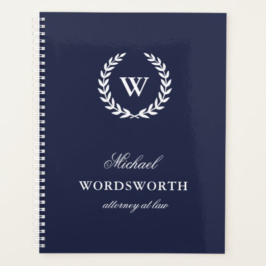 Monogram Klassieke Elegant Professional Blue Plann Planner (Voorkant)