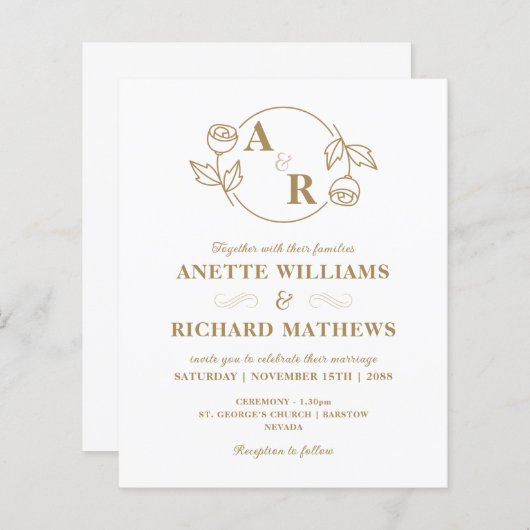 Monogram klassieke elegante trouwbudgetuitnodiging (Voorkant / Achterkant)