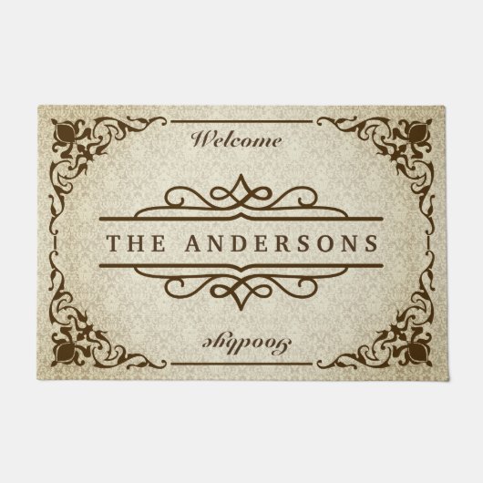Monogram Klassieke grens Damask Retro Lijst Deurmat (Voorkant)