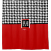 Monogram & Klassieke Houndstooth | Rood zwart wit Douchegordijn (Voorkant)