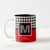 Monogram & Klassieke Houndstooth | Rood zwart wit Tweekleurige Koffiemok (Links)