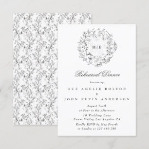 Monogram Klassieke Krans Huwelijksrepetitie Diner Informatiekaartje
