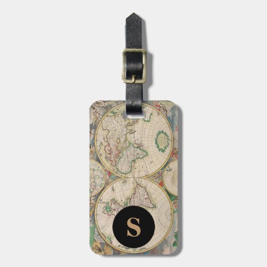 Monogram Klassieke Reis Wereldkaart uit het Verled Bagagelabel (Voorkant verticaal)
