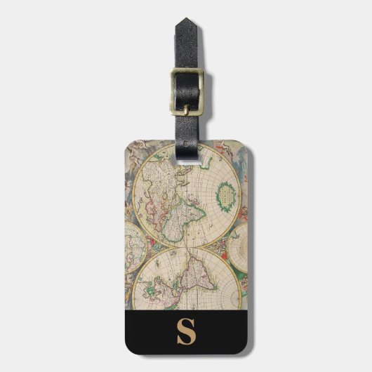 Monogram Klassieke Reis Wereldkaart Vintage Bagagelabel (Voorkant verticaal)