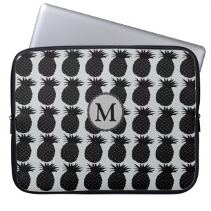 Monogram klassieke zwarte en witte anananassaplant laptop sleeve
