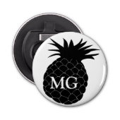 Monogram klassieke zwarte en witte ananas button flesopener (Voorkant)