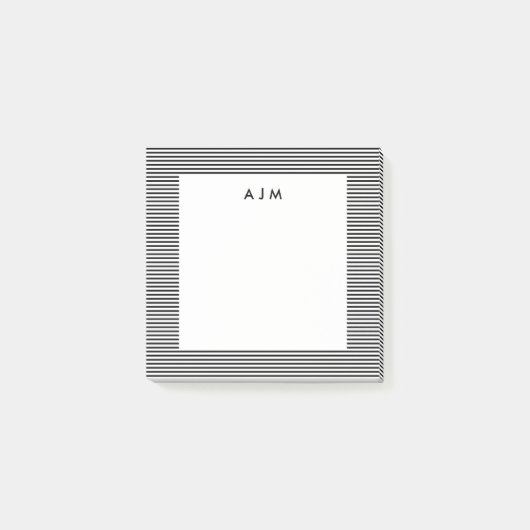 Monogram klassieke zwarte strepen post-it® notes (Voorkant)