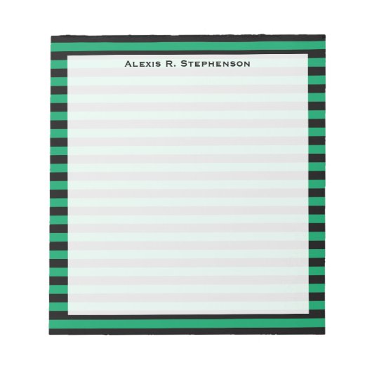 Monogram Klavertje Groen en Zwarte Streep Notitieblok (Voorkant)