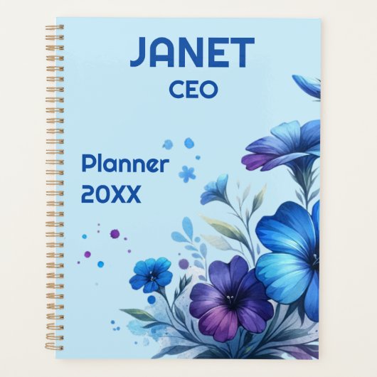 Monogram Klein Bedrijf Blauw Bloem op Blauw | Planner (Voorkant)