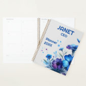 Monogram Klein Bedrijf Blauw Bloem op Grijs | Planner (Display)